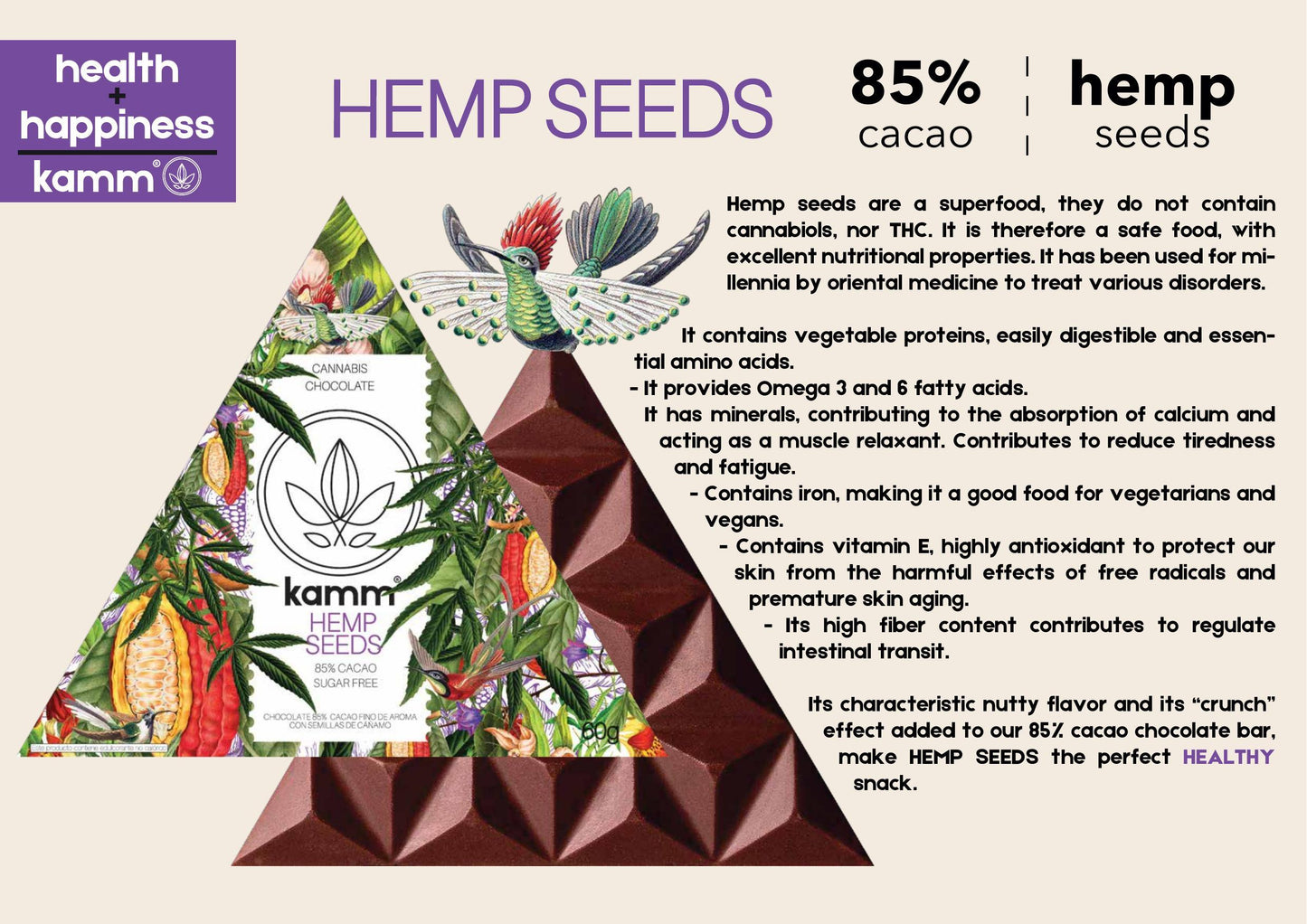 85% Hemp Seeds Ancestral #TreetoBar Superfood Chocolate 60grs